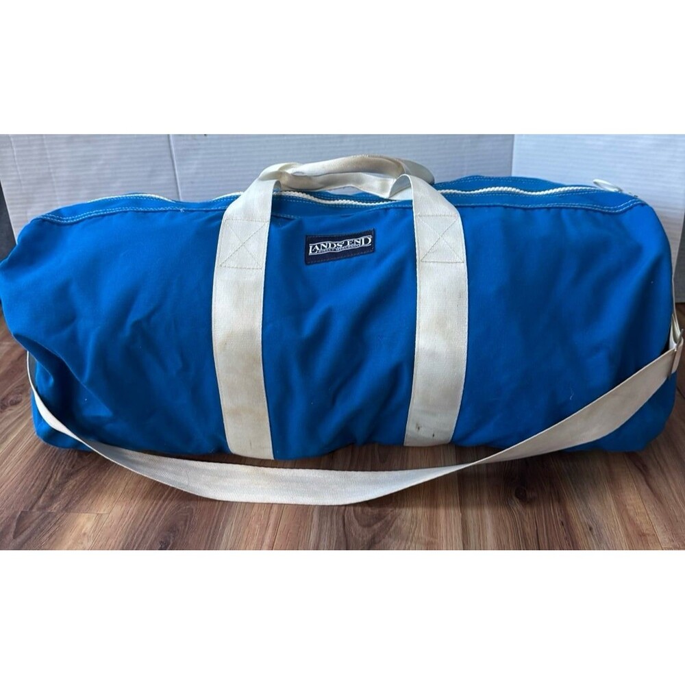 Vintage 80s Land’s End XL Blue Duffle Weekender Bag